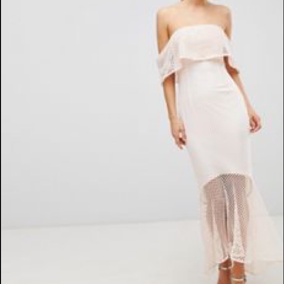 Lace Bandeau Fishtail Maxi Dress W/Frill Overlay - Picture 4 of 8